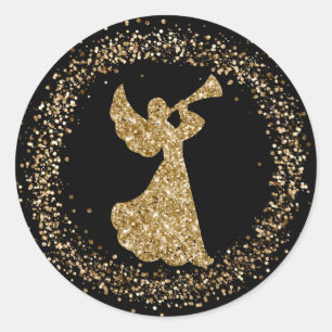 Glitter Trumpeting Angel Christmas Corporate Party Classic Round Sticker