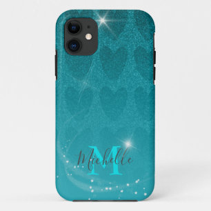 Glitter Turqouise hearts Case-Mate iPhone C iPhone 11 Case
