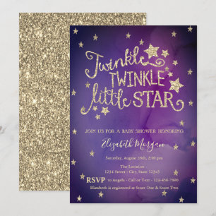  Glitter Twinkle Little Star Violet Baby Shower Invitation