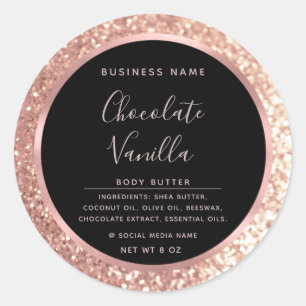 Glitter typography circle foil rose gold frame C Classic Round Sticker