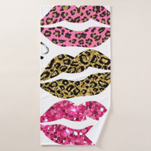 Glitter typography print with lips pattern bath towel