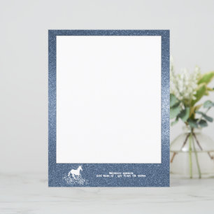 Glitter Unicorn and Stars   Blue Paper Sheet