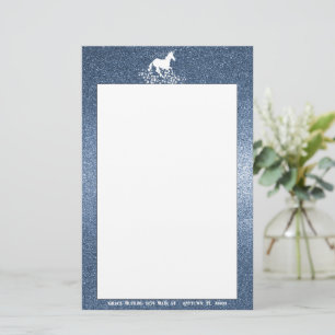 Glitter Unicorn and Stars Blue Stationery