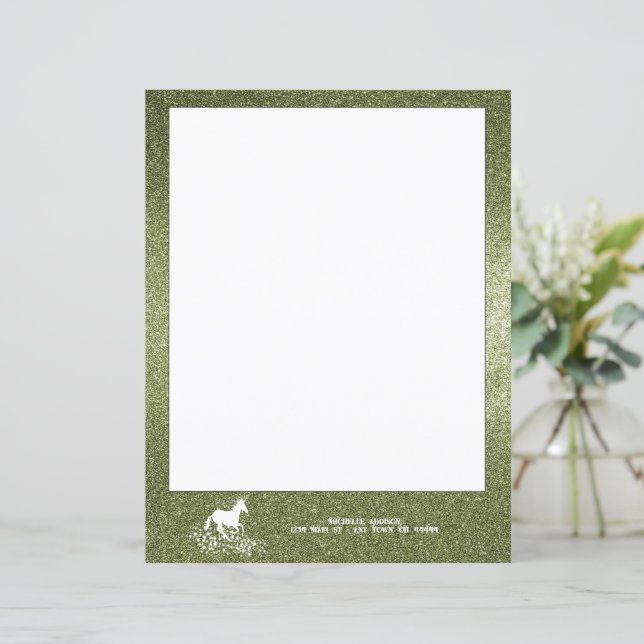 Glitter Unicorn and Stars | Green Paper Sheet (Standing Front)