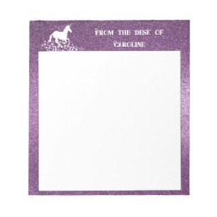Glitter Unicorn and Stars   Magenta Notepad