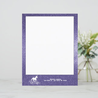Glitter Unicorn and Stars | Purple Paper Sheet