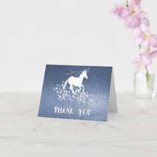 Glitter Unicorn and Stars Thank You Blue Card