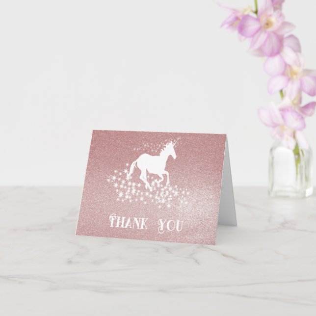 Glitter Unicorn and Stars Thank You | Pink Card (Orchid)