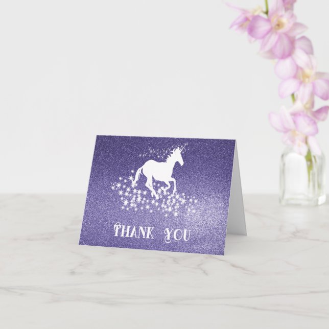 Glitter Unicorn and Stars Thank You | Purple Card (Orchid)