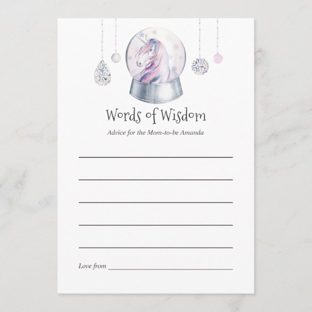 Glitter Unicorn Christmas Baby Shower Mum Advice (Front)