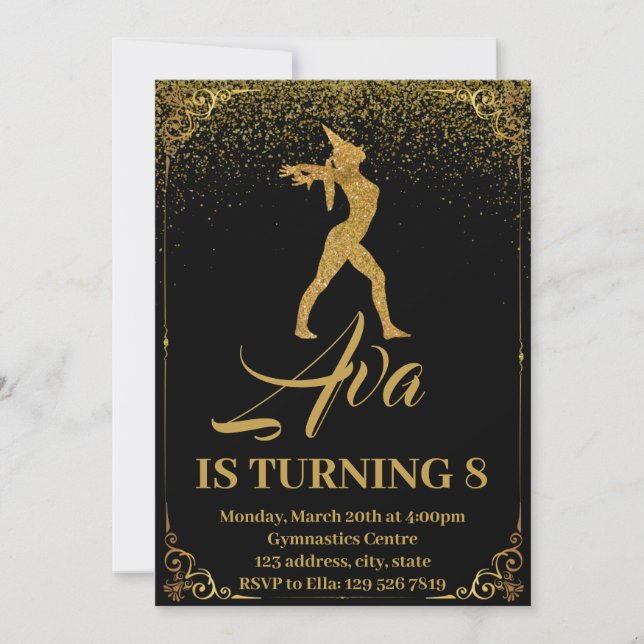 Glitter Unicorn Gymnastics Birthday  Invitation (Front)