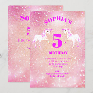 Glitter Unicorn Magical Pink Cute  Birthday Invitation