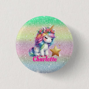Glitter unicorn magical star  3 cm round badge