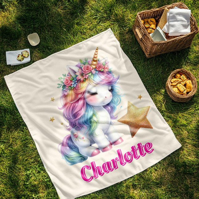 Glitter unicorn magical star cream fleece blanket (Creator Uploaded)