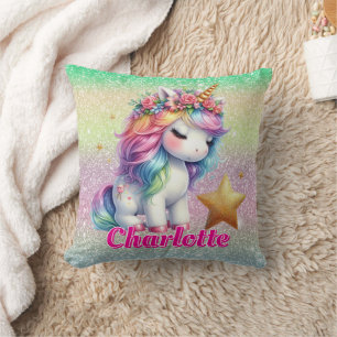 Glitter unicorn magical star cushion