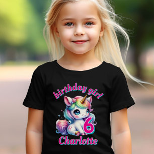 Glitter unicorn magical star Girls birthday black T-Shirt