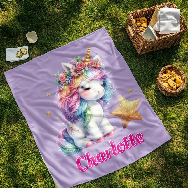 Glitter unicorn magical star lavender fleece blanket (Creator Uploaded)