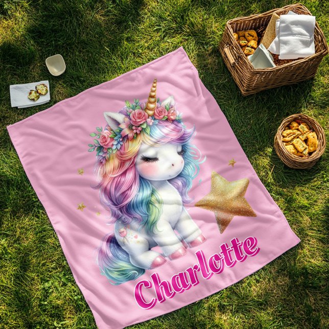 Glitter unicorn magical star pink fleece blanket (Creator Uploaded)