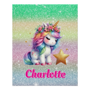 Glitter unicorn magical star poster