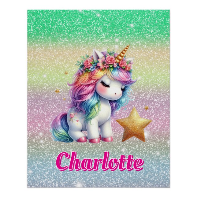 Glitter unicorn magical star  poster (Front)