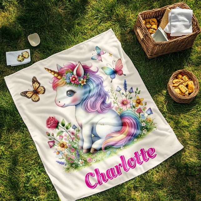 Glitter unicorn meadow wildflowers  fleece blanket (Creator Uploaded)