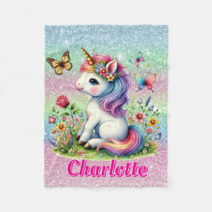 Glitter unicorn meadow wildflowers fleece blanket