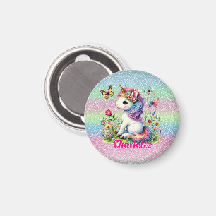 Glitter unicorn meadow wildflowers  magnet