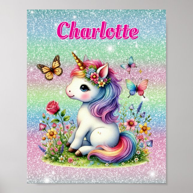 Glitter unicorn meadow wildflowers  poster (Front)