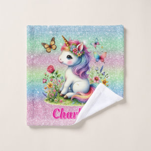 Glitter unicorn meadow wildflowers  wash cloth