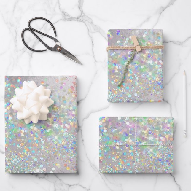 Glitter unicorn rainbow confetti gitter girls chic wrapping paper sheet (Front)