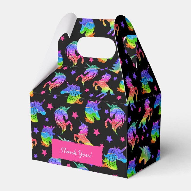 Glitter Unicorn Rainbow with First Name Birthday Favour Box (Front Side)