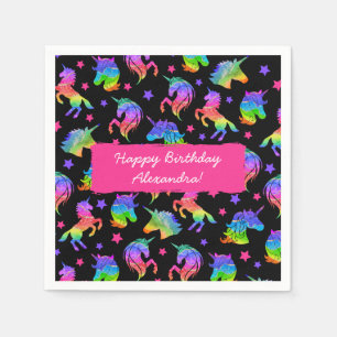 Glitter Unicorn Rainbow with First Name Birthday Napkin