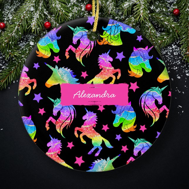 Glitter Unicorn Rainbow with First Name Christmas Ceramic Tree Decoration (Creator Uploaded)