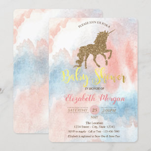 Glitter Unicorn,Watercolor Baby Shower Invitation