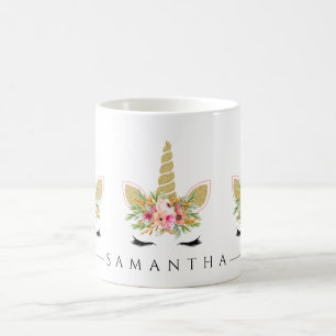 Glitter Unicorn With Watercolor Floral Bouquet Coffee Mug