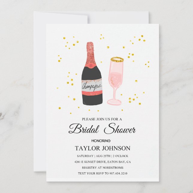 Glitter vino champagne - bridal shower invitation (Front)