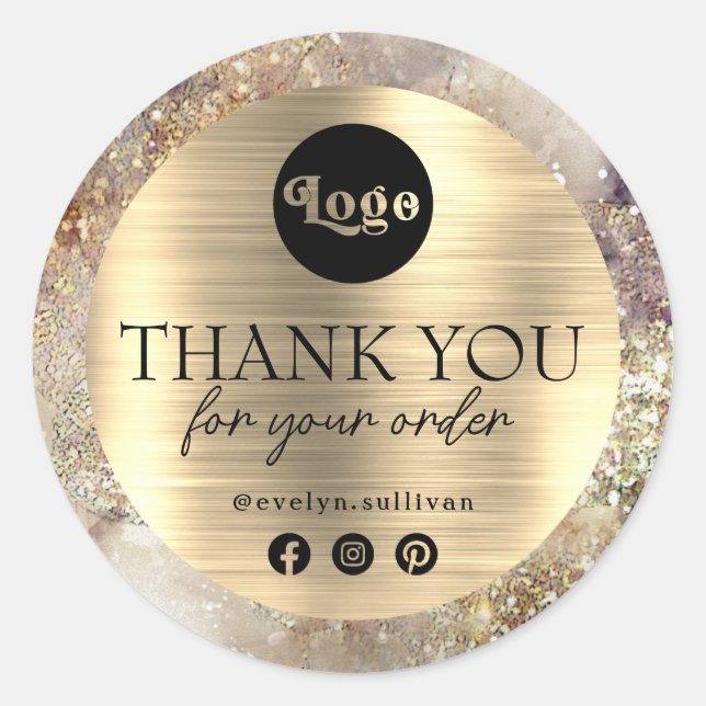 Glitter watercolor and foil logo thank you sticker (Front)