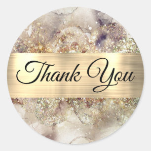 Glitter Watercolor and Foil Thank You Classic Round Sticker