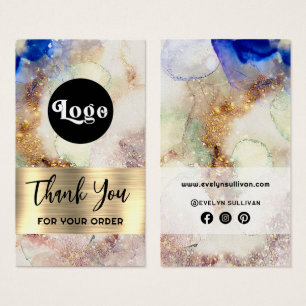 Glitter watercolor and gold foil package insert