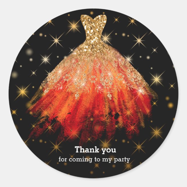 Glitter watercolor dresses classic round sticker (Front)