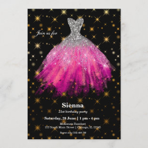 Glitter watercolor dresses invitation