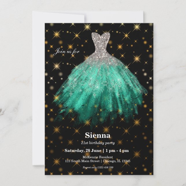 Glitter watercolor dresses invitation (Front)