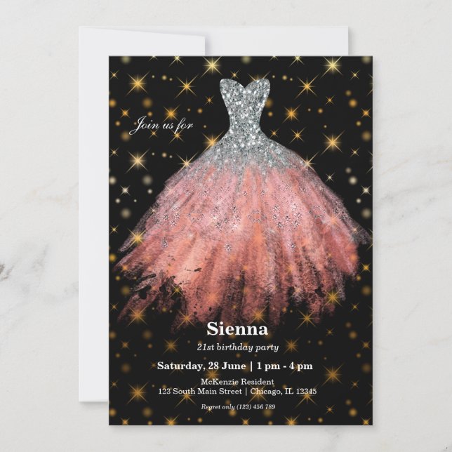 Glitter watercolor dresses invitation (Front)