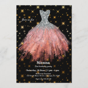 Glitter watercolor dresses invitation