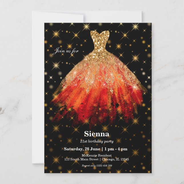 Glitter watercolor dresses invitation (Front)