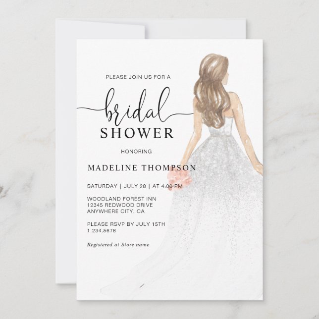 Glitter Watercolor Dusty Pink Bride Bridal Shower Invitation (Front)