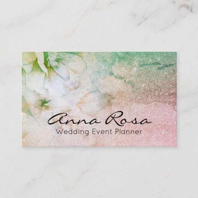 *~* Glitter Watercolor Floral Cosmic Celestial Business Card (Front)