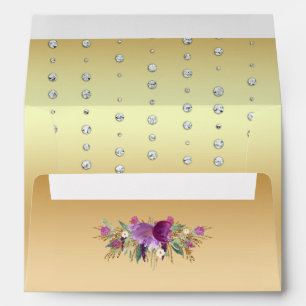 Glitter Watercolor Flowers Diamonds Gold Envelopes