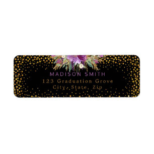 Glitter Watercolor Flowers Gold Confetti Black
