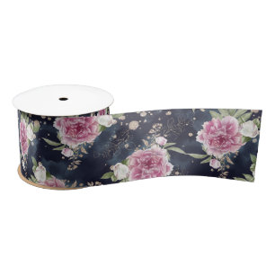 Glitter Watercolor Pink Blue Floral Girly Glam Satin Ribbon